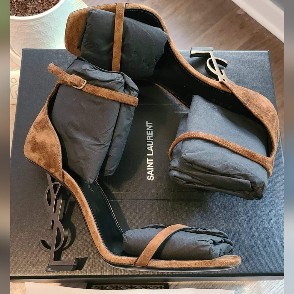 YSL Opyum 110mm Sandal - Brown Suede